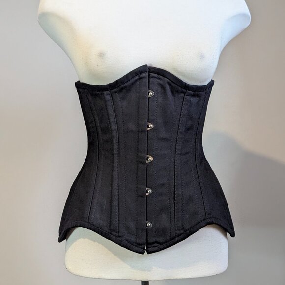 Black Cotton Steel Boned Underbust Corset Lace Up - Picture 1 of 10